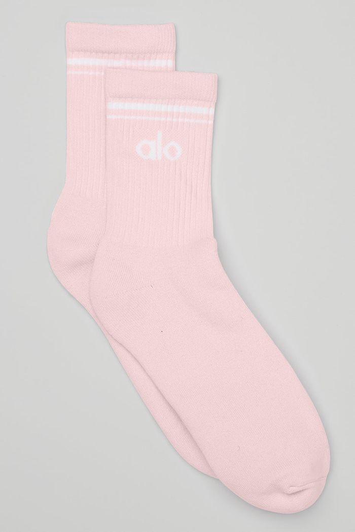 Alo Yoga Half-Crew Throwback Strumpor Dam Rosa Vita | 6407912-WJ