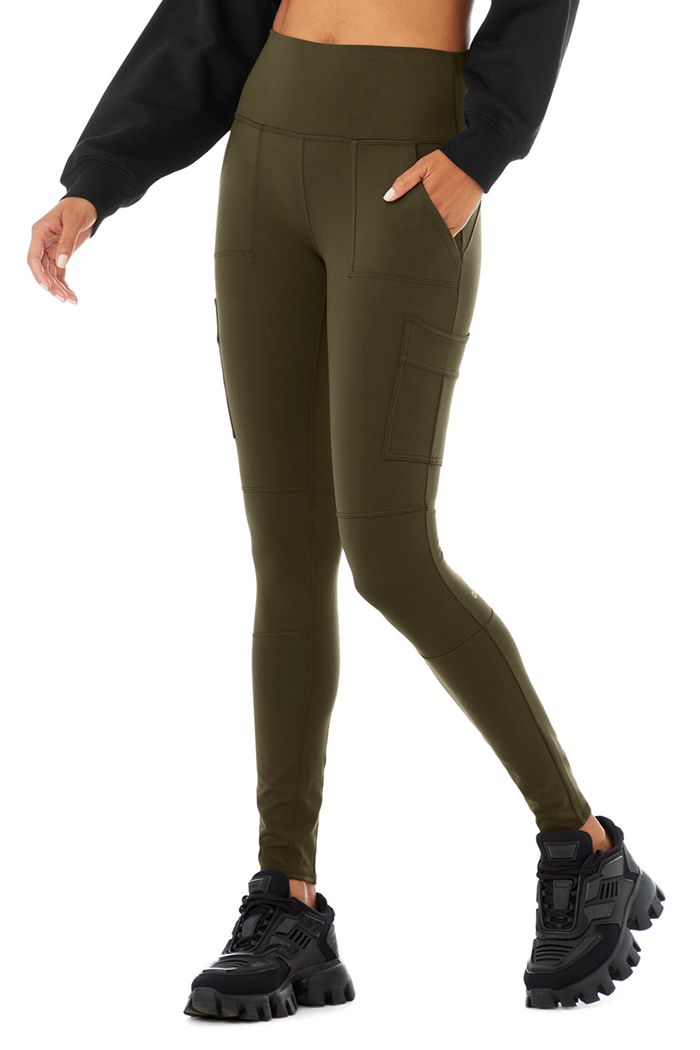 Alo Yoga High-Midja Cargo Leggings Dam Mörkolivgröna | 4715690-ZQ