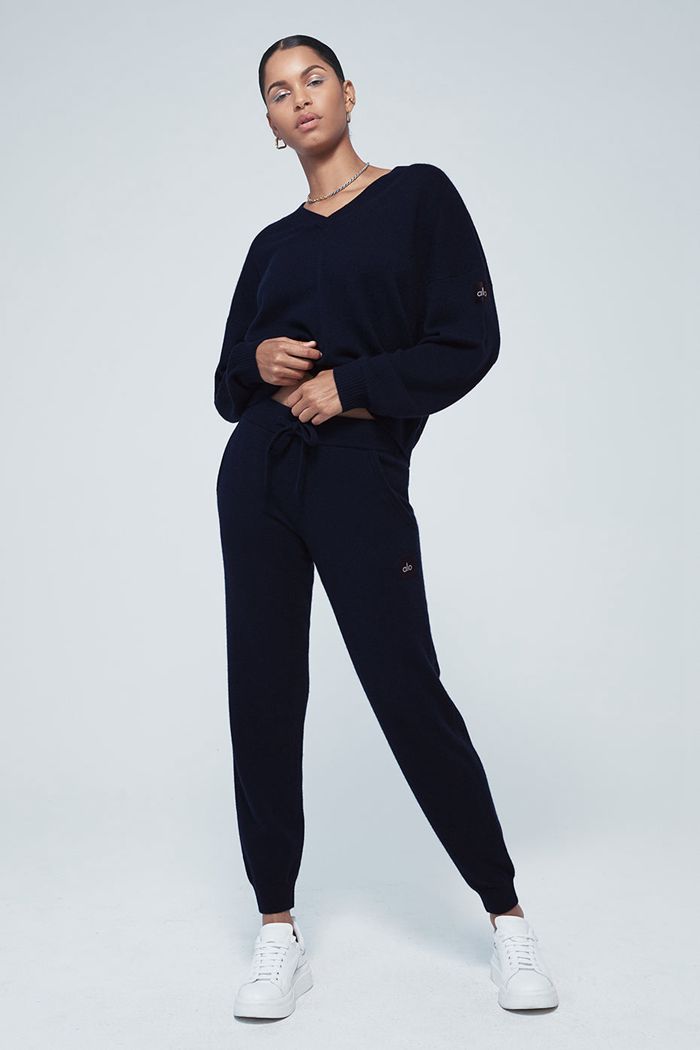 Alo Yoga High-Midja Cashmere Jet Set Byxor Dam Marinblå | 8037154-QC