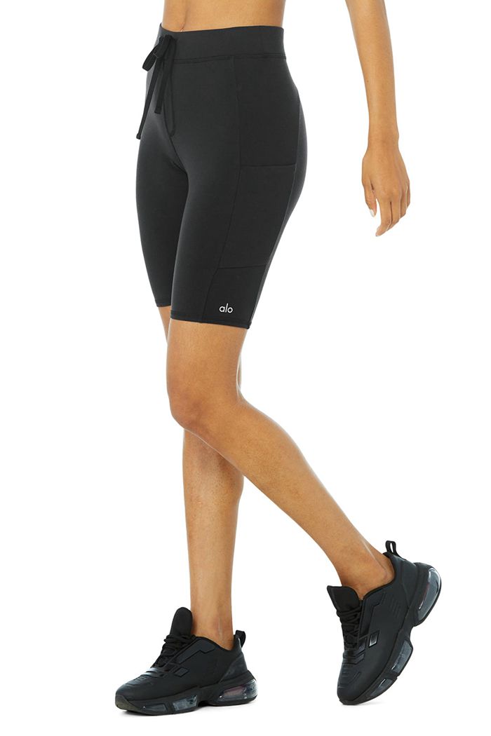 Alo Yoga High-Midja Checkpoint Biker Short Dam Svarta | 7016942-YC