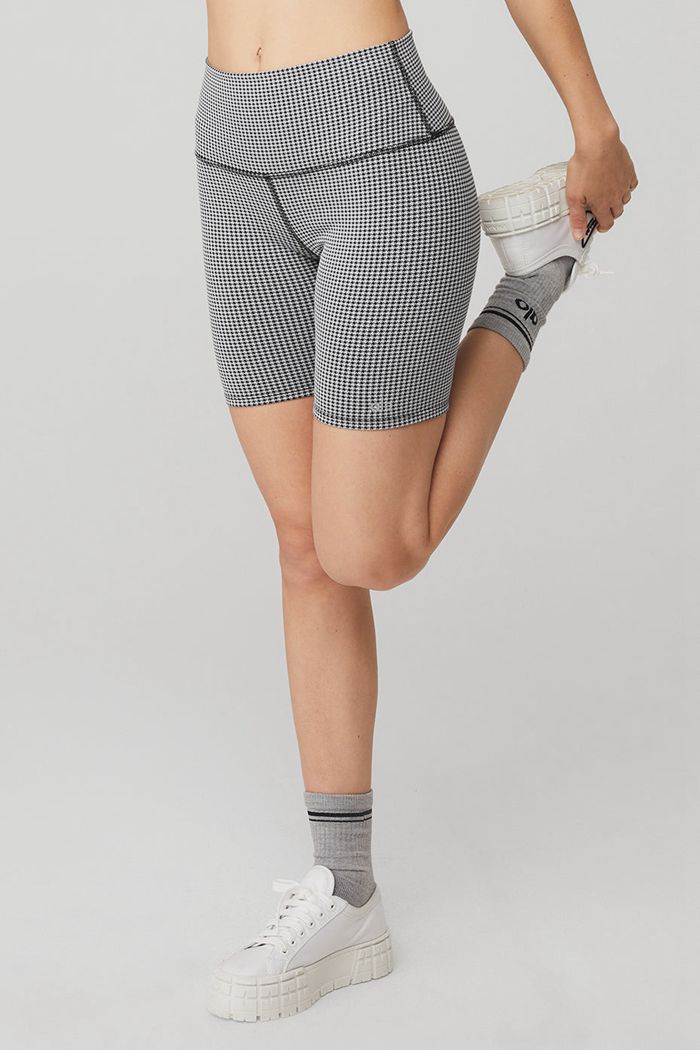 Alo Yoga High-Midja Micro Houndstooth Biker Short Dam Vita | 7931458-WZ