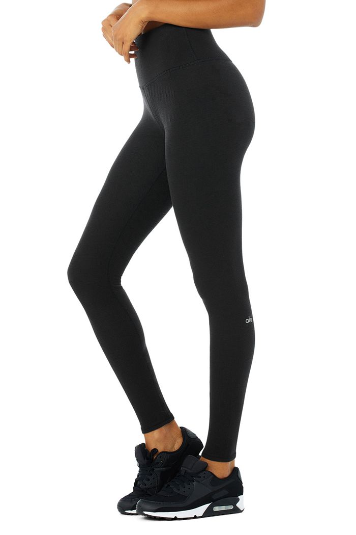 Alo Yoga High-Midja Micro Waffle LowKey Leggings Dam Svarta | 2453608-QF