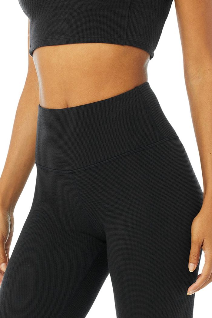 Alo Yoga High-Midja Micro Waffle LowKey Leggings Dam Svarta | 2453608-QF