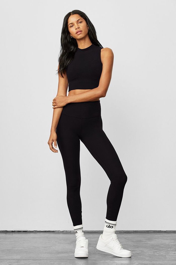 Alo Yoga High-Midja Micro Waffle LowKey Leggings Dam Svarta | 2453608-QF