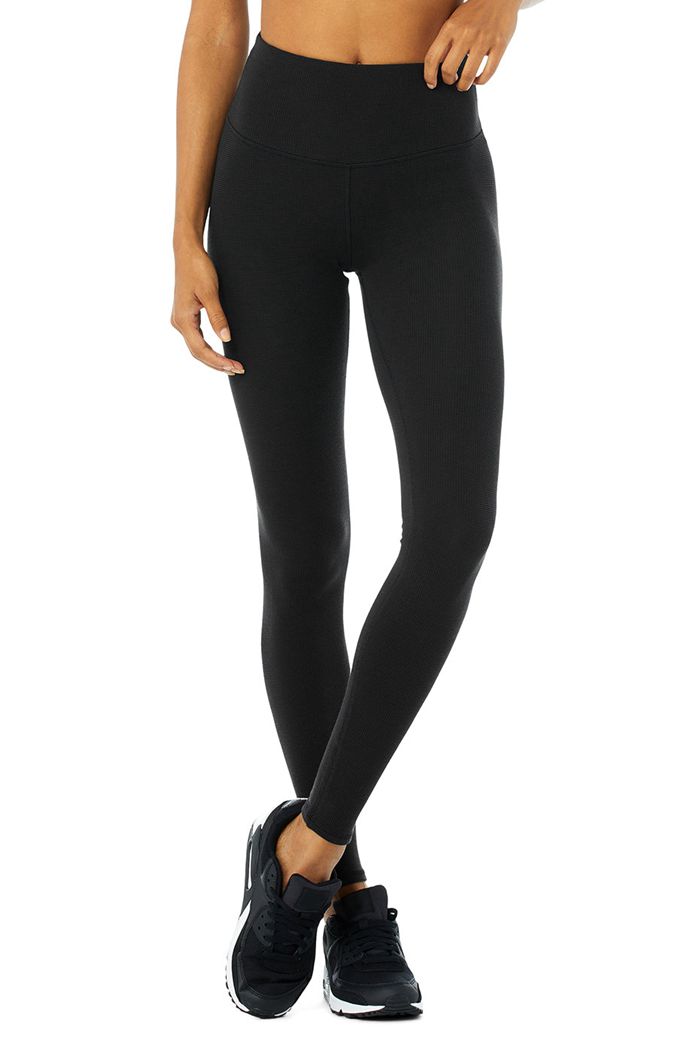 Alo Yoga High-Midja Micro Waffle LowKey Leggings Dam Svarta | 2453608-QF