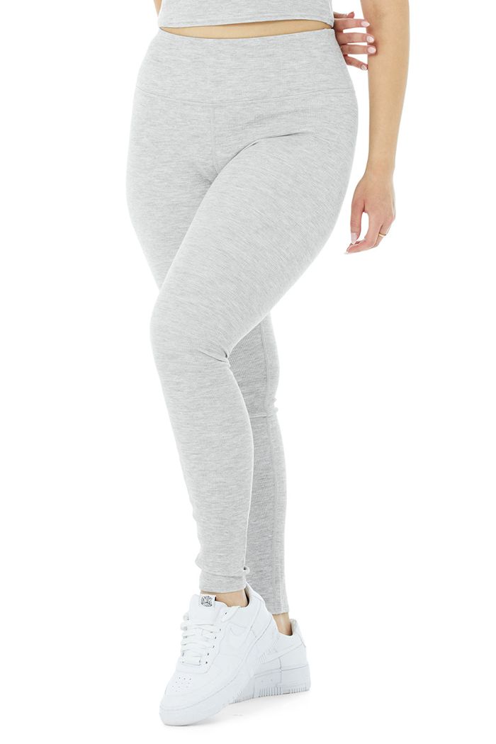 Alo Yoga High-Midja Micro Waffle LowKey Leggings Dam Grå | 9542830-CG