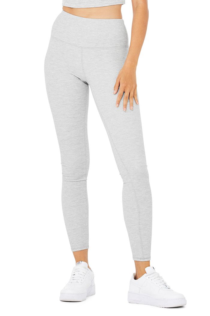 Alo Yoga High-Midja Micro Waffle LowKey Leggings Dam Grå | 9542830-CG