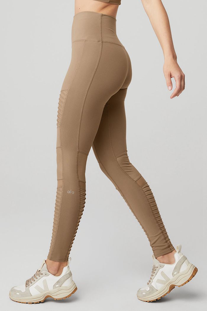 Alo Yoga High-Midja Moto Leggings Dam Bruna | 2076359-ND