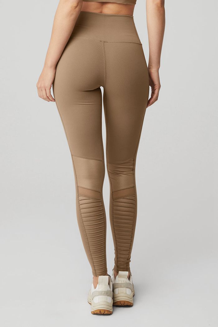 Alo Yoga High-Midja Moto Leggings Dam Bruna | 2076359-ND