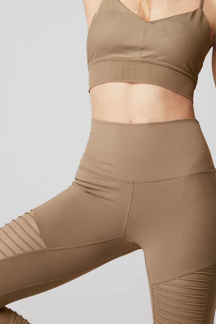 Alo Yoga High-Midja Moto Leggings Dam Bruna | 2076359-ND