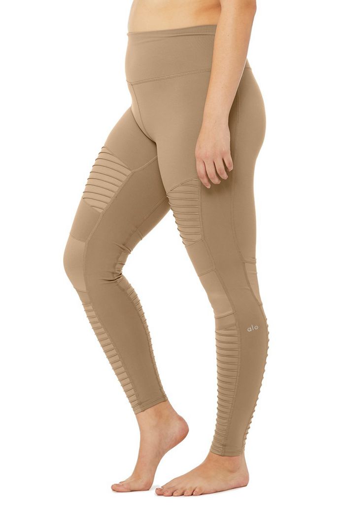 Alo Yoga High-Midja Moto Leggings Dam Bruna | 2076359-ND