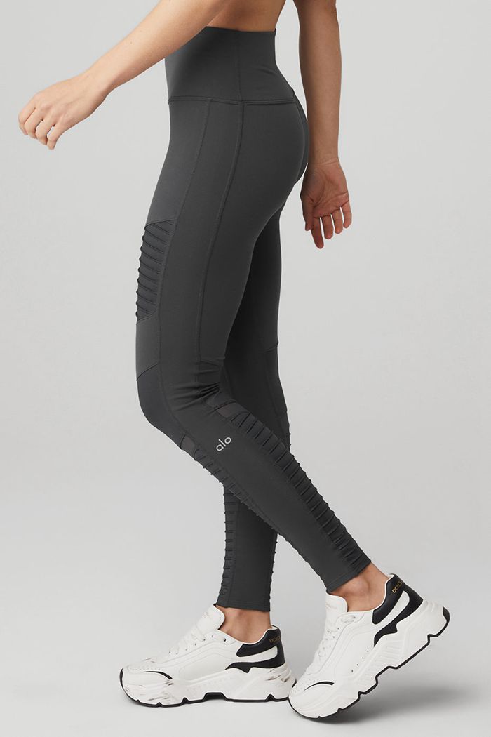 Alo Yoga High-Midja Moto Leggings Dam Mörkgrå | 5037649-KM