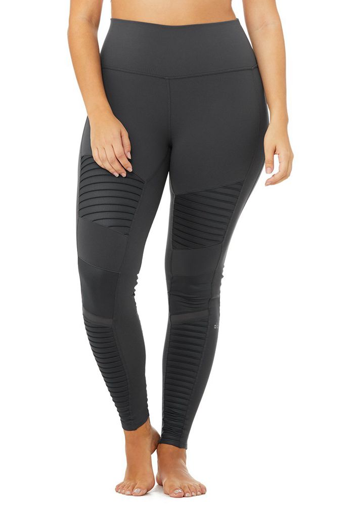 Alo Yoga High-Midja Moto Leggings Dam Mörkgrå | 5037649-KM