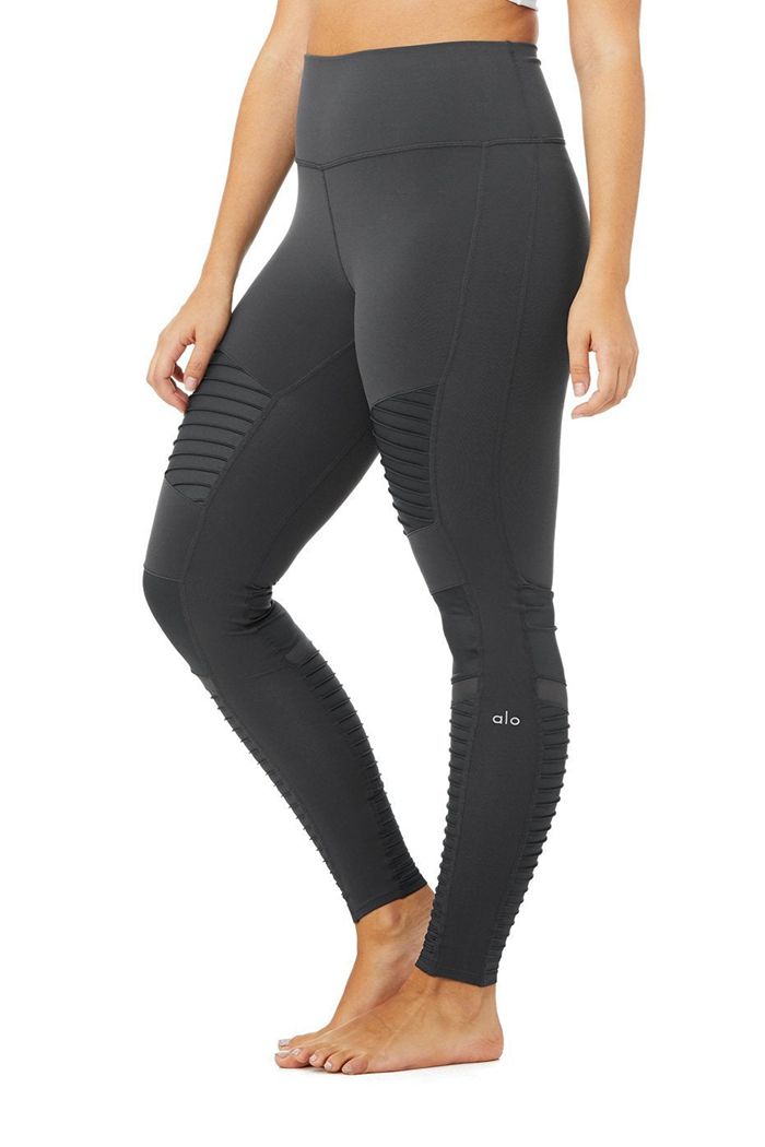 Alo Yoga High-Midja Moto Leggings Dam Mörkgrå | 5037649-KM