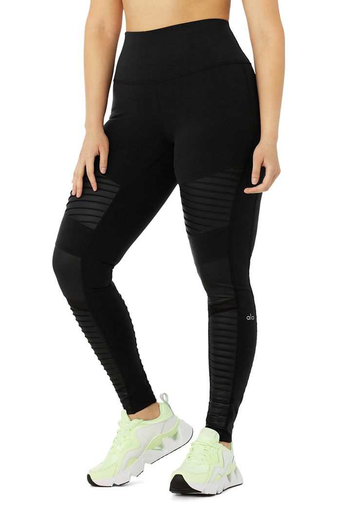 Alo Yoga High-Midja Moto Leggings Dam Svarta | 3147805-TX