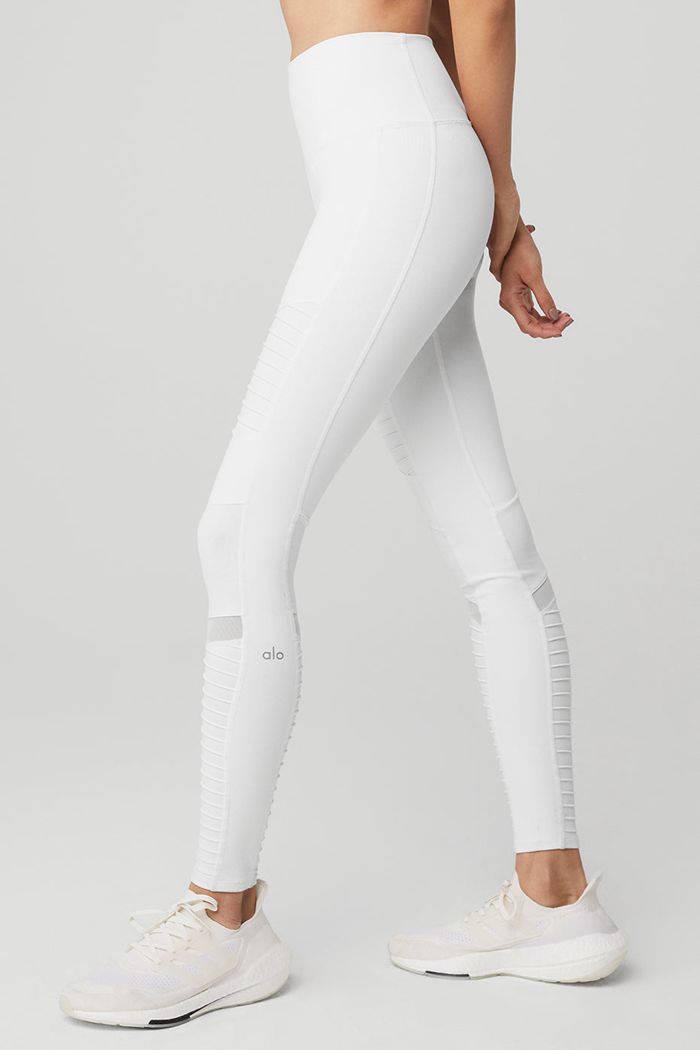 Alo Yoga High-Midja Moto Leggings Dam Vita | 1532096-RG