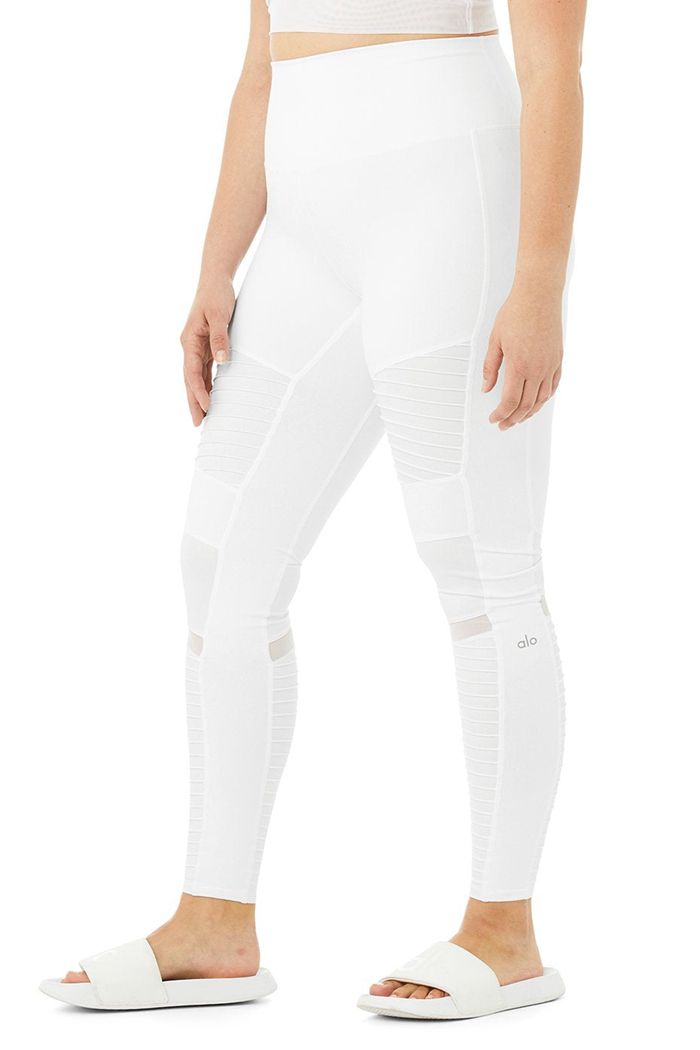 Alo Yoga High-Midja Moto Leggings Dam Vita | 1532096-RG