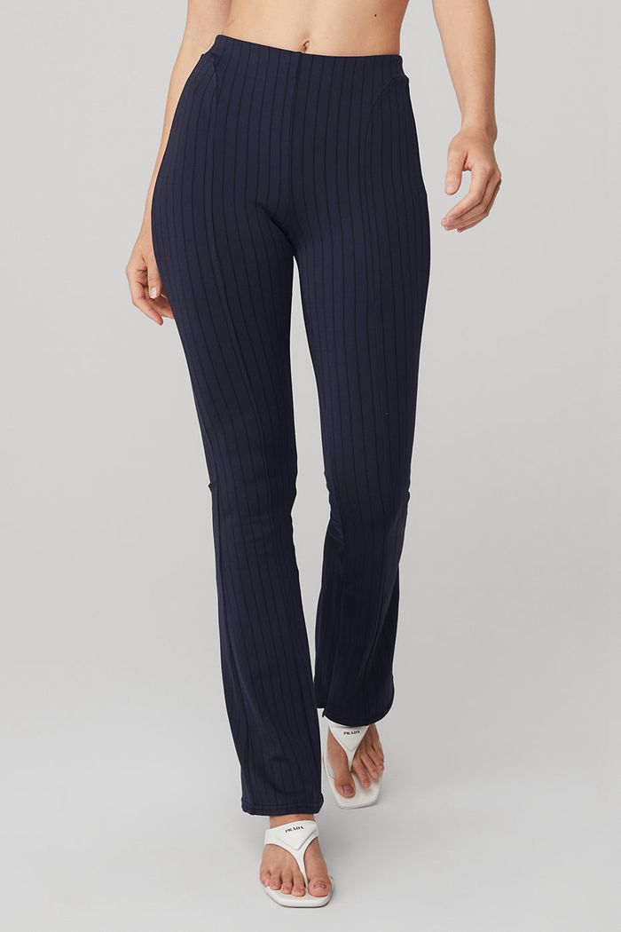 Alo Yoga High-Midja Pinstripe Zip It Flare Leggings Dam Svarta | 2918406-LI