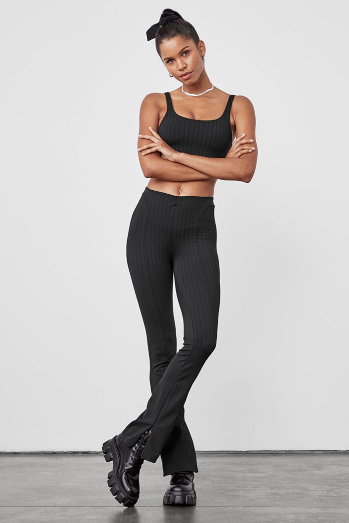 Alo Yoga High-Midja Pinstripe Zip It Flare Leggings Dam Mörkgrå | 9361542-IW