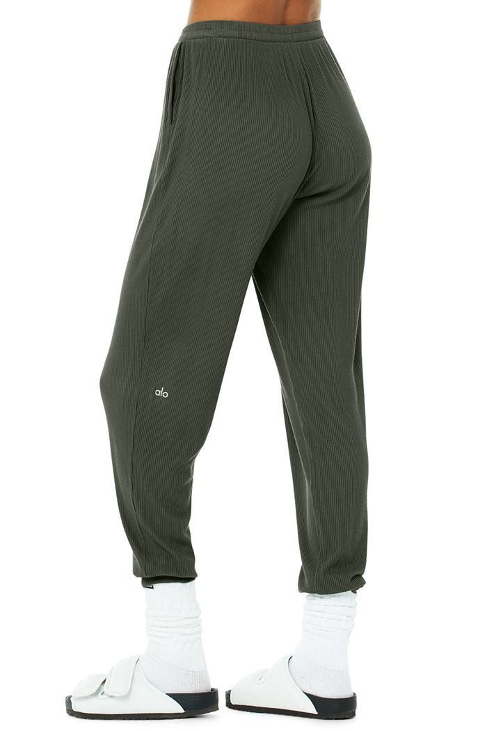 Alo Yoga High-Midja Ribbed Whisper Byxor Dam Mörkgröna | 4697238-FO