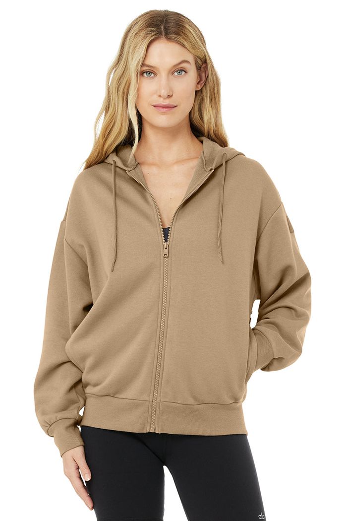 Alo Yoga Hype Full Zip Hoodie Dam Bruna | 4036951-VT