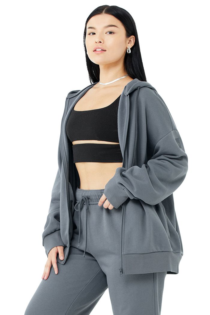 Alo Yoga Hype Full Zip Hoodie Dam Grå | 0673824-DS