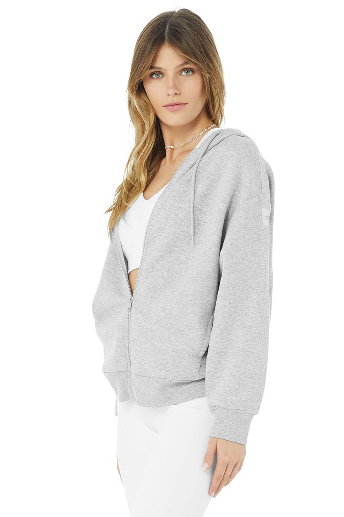 Alo Yoga Hype Full Zip Hoodie Dam Grå | 2139708-NB