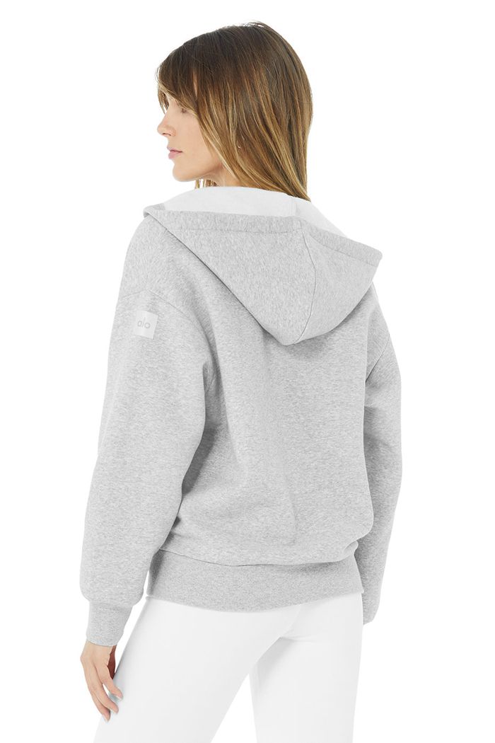 Alo Yoga Hype Full Zip Hoodie Dam Grå | 2139708-NB