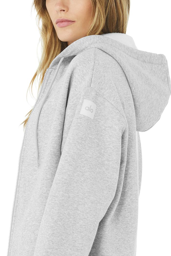 Alo Yoga Hype Full Zip Hoodie Dam Grå | 2139708-NB