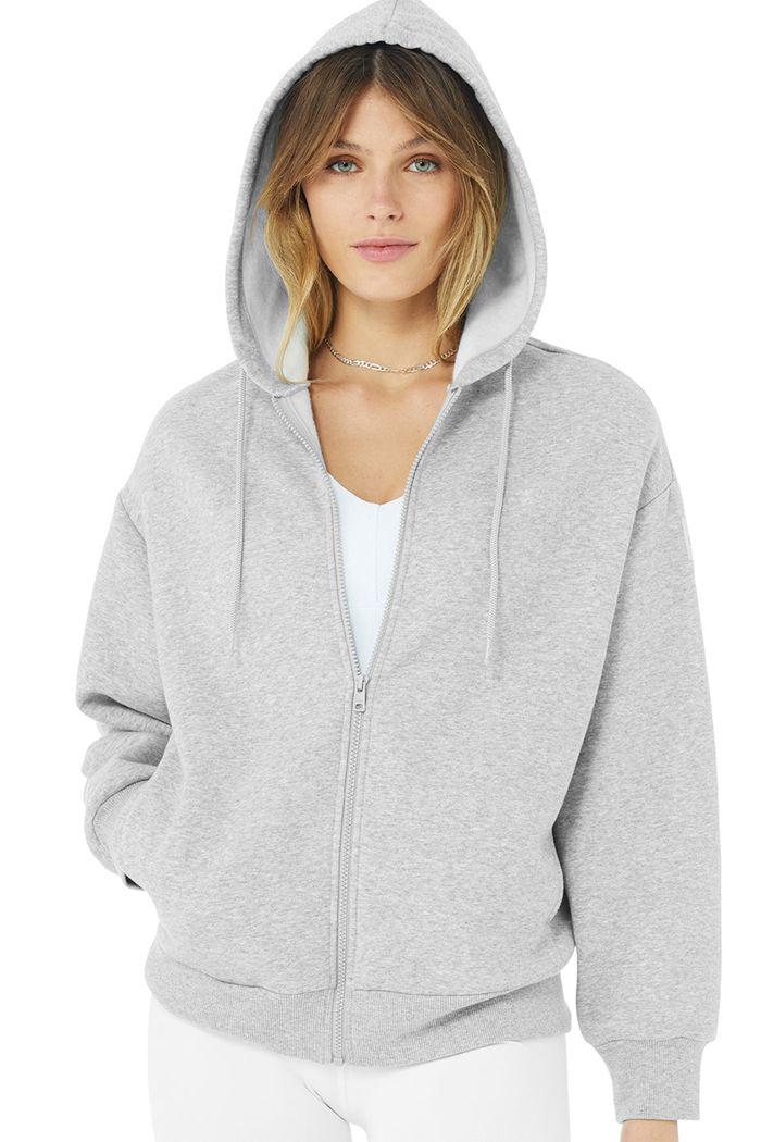 Alo Yoga Hype Full Zip Hoodie Dam Grå | 2139708-NB