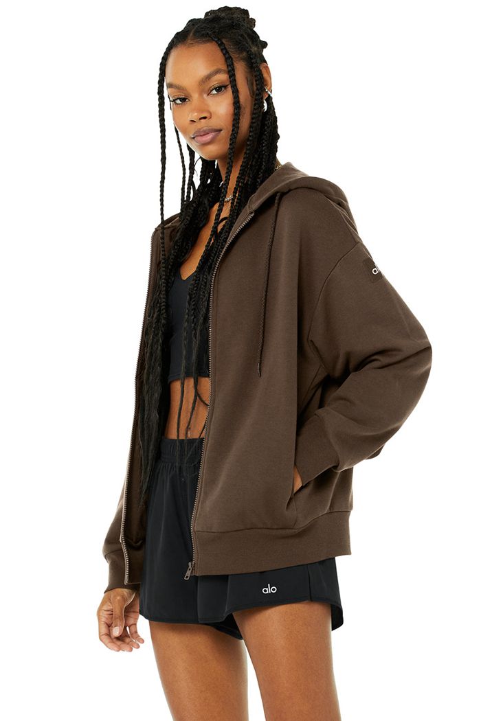 Alo Yoga Hype Full Zip Hoodie Dam Svarta | 3964520-AG