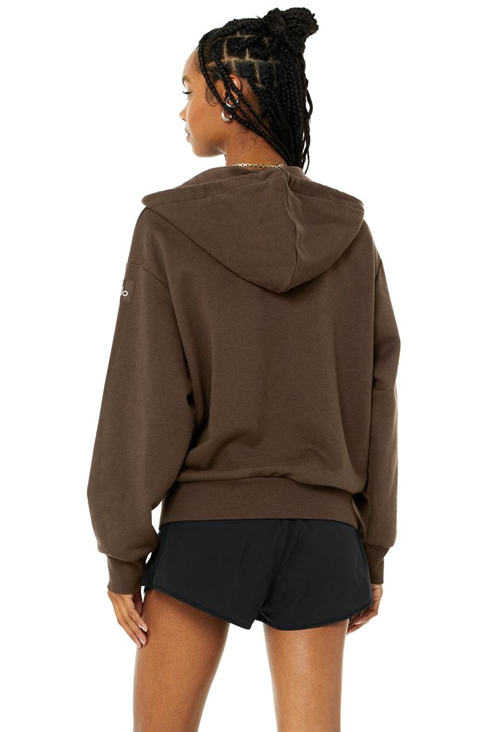 Alo Yoga Hype Full Zip Hoodie Dam Svarta | 3964520-AG