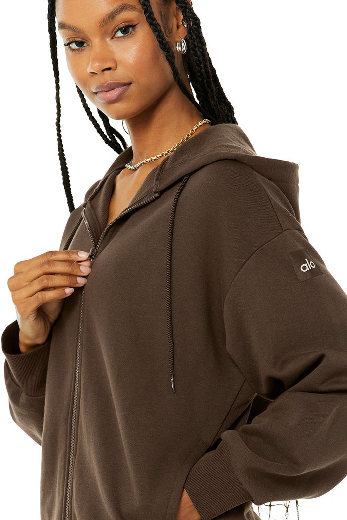 Alo Yoga Hype Full Zip Hoodie Dam Svarta | 3964520-AG