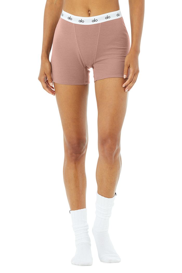 Alo Yoga Icon Ribbed Boy Short Dam Mörkröda | 1052893-TN