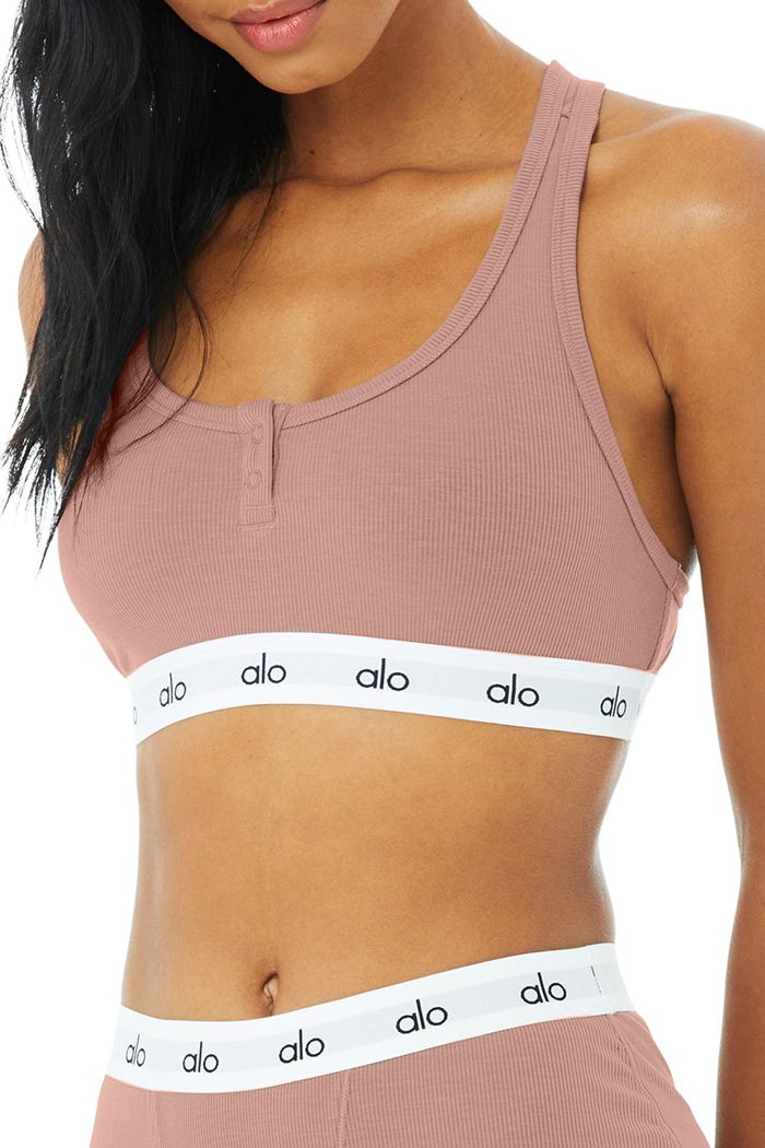 Alo Yoga Icon Ribbed Henley BH Dam Mörkröda | 2870946-ZK