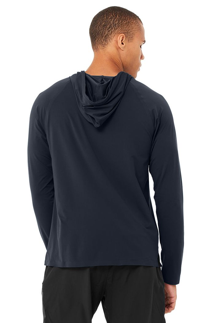 Alo Yoga Idol Hooded Runner Hoodie Herr Marinblå | 5832419-IV