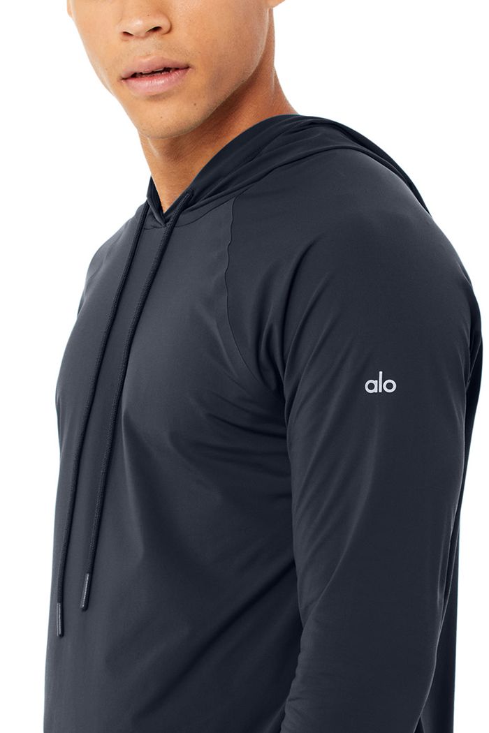 Alo Yoga Idol Hooded Runner Hoodie Herr Marinblå | 5832419-IV