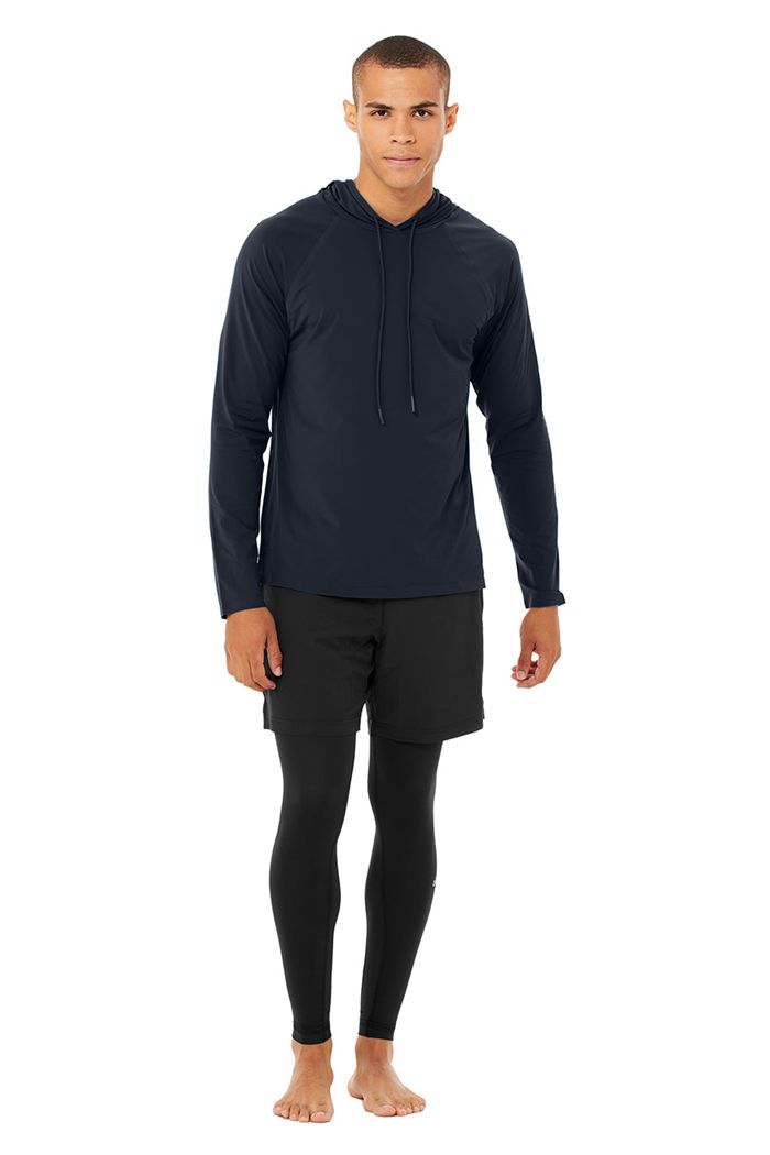 Alo Yoga Idol Hooded Runner Hoodie Herr Marinblå | 5832419-IV