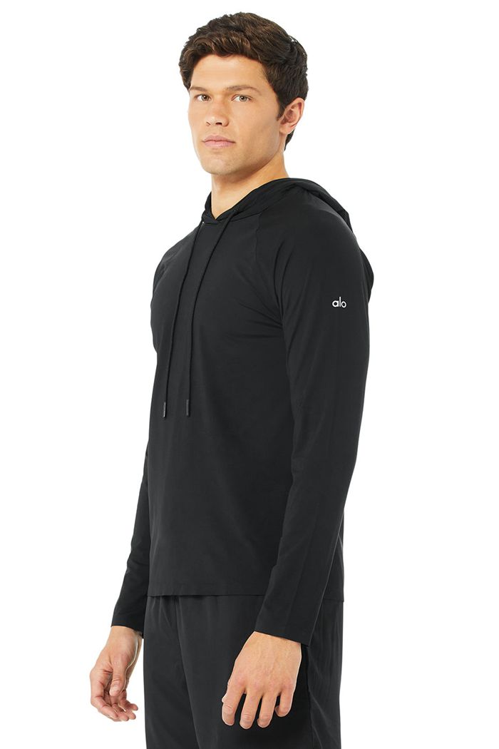 Alo Yoga Idol Hooded Runner Hoodie Herr Svarta | 6834910-YZ