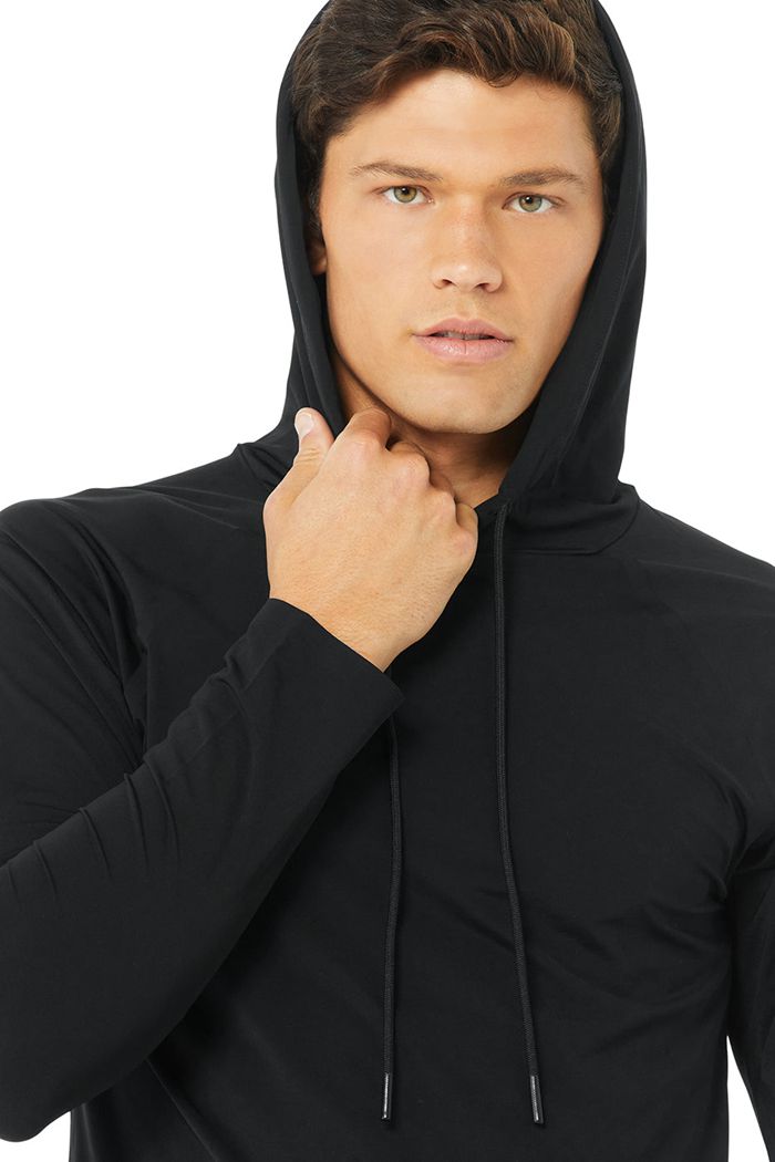 Alo Yoga Idol Hooded Runner Hoodie Herr Svarta | 6834910-YZ