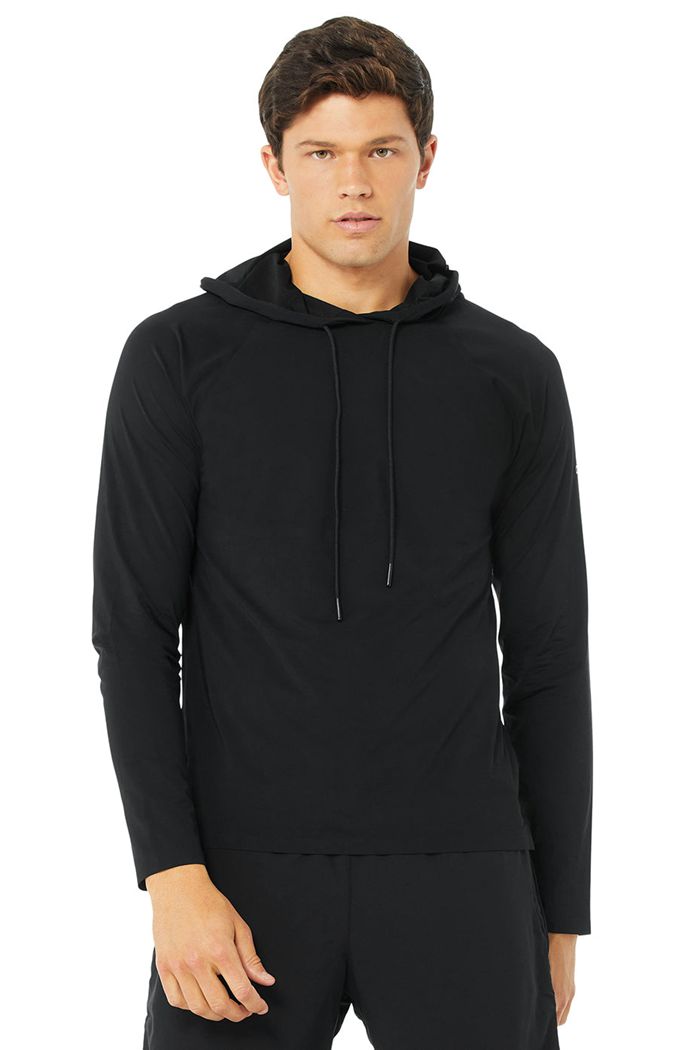 Alo Yoga Idol Hooded Runner Hoodie Herr Svarta | 6834910-YZ