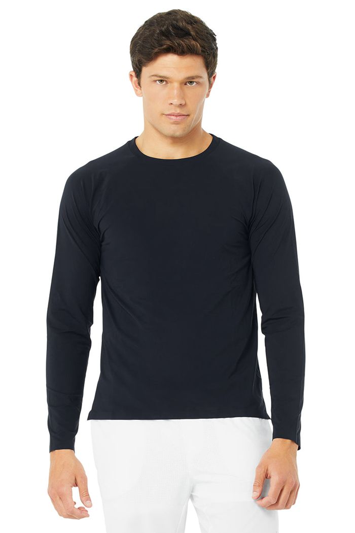 Alo Yoga Idol Performance Tee Long Sleeve Herr Marinblå | 4027538-MF