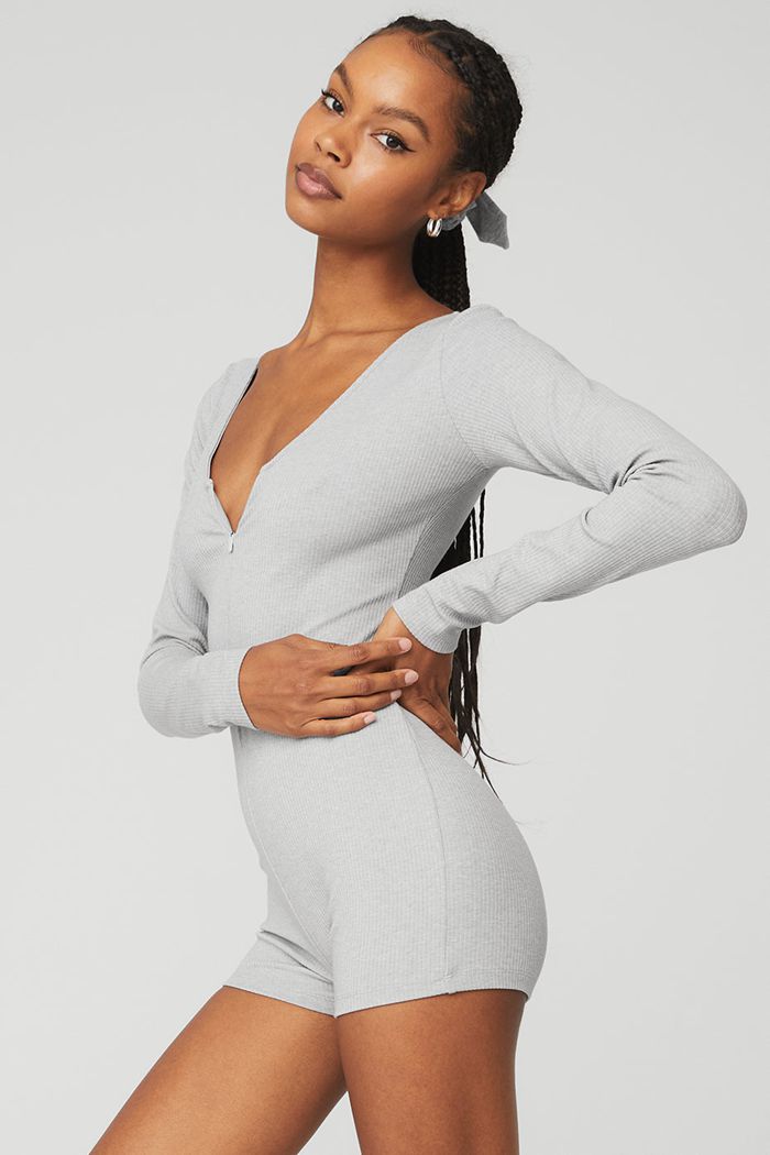 Alo Yoga Keep It Sleek Ribbed Onesie Bodysuit Dam Grå | 3874165-VL