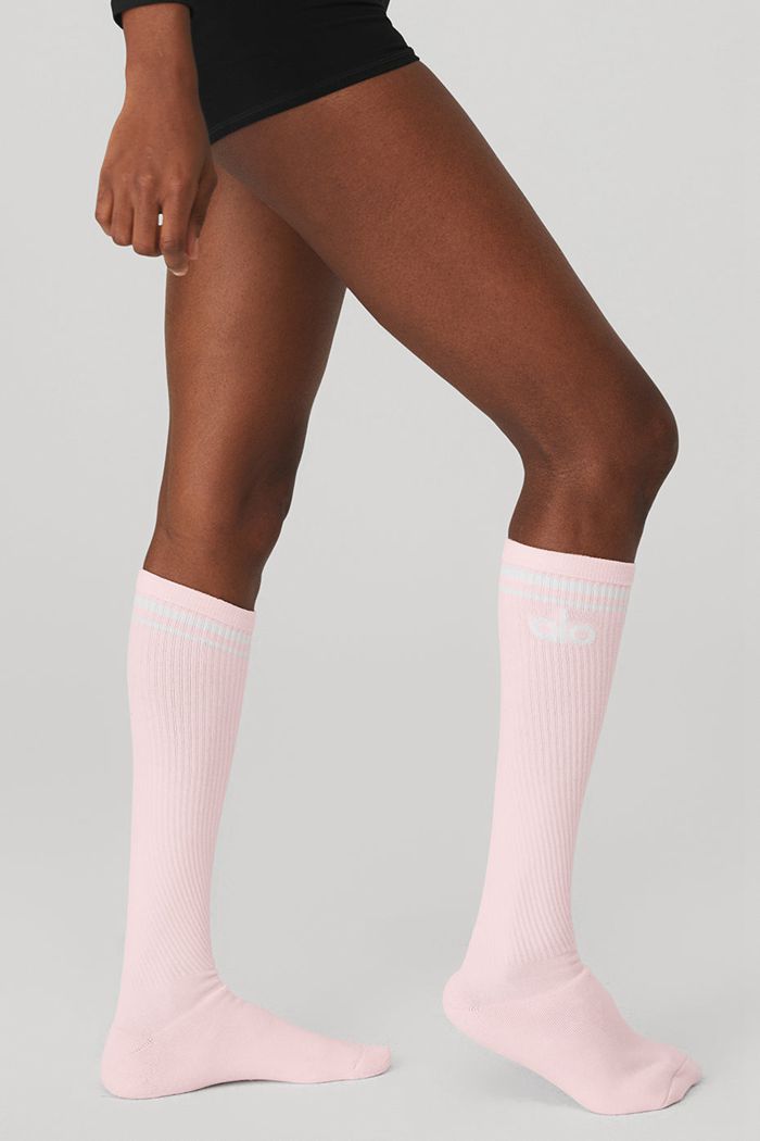 Alo Yoga Knee-High Throwback Barre Strumpor Dam Rosa Vita | 9587064-OQ