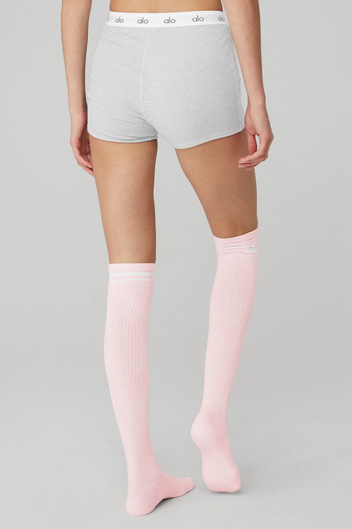 Alo Yoga Knee-High Throwback Strumpor Dam Rosa Vita | 8469053-SW