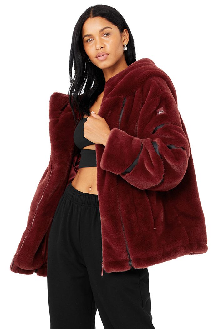 Alo Yoga Knock Out Faux Fur Jacka Dam Röda | 7425631-NL