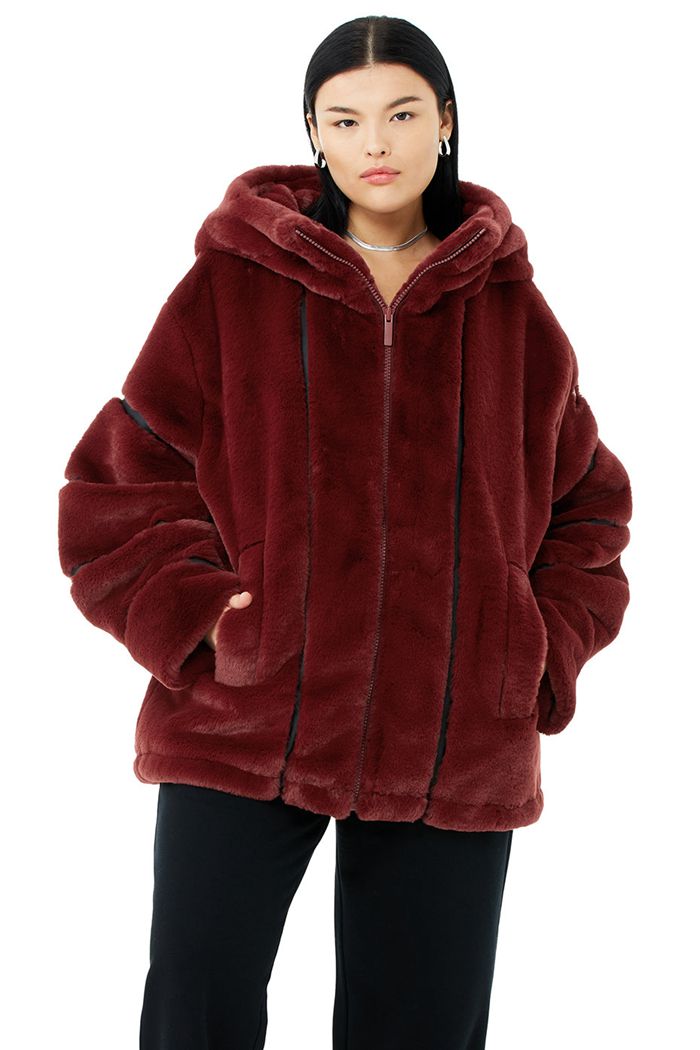 Alo Yoga Knock Out Faux Fur Jacka Dam Röda | 7425631-NL