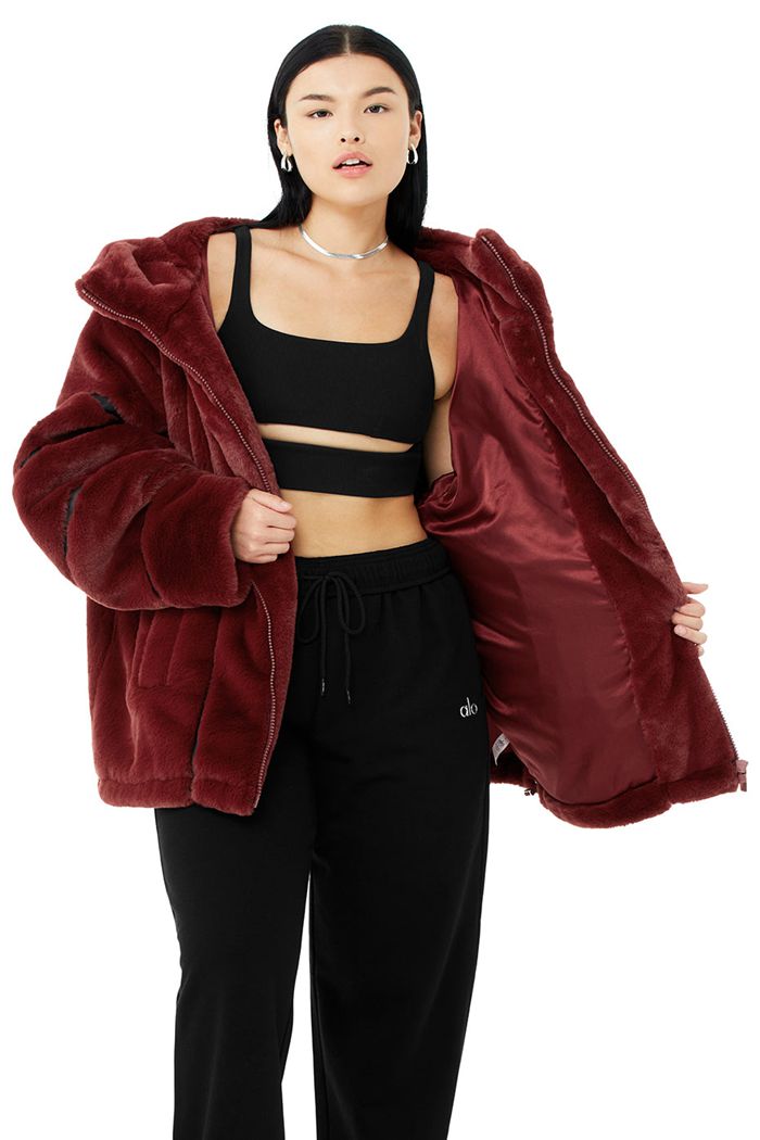 Alo Yoga Knock Out Faux Fur Jacka Dam Röda | 7425631-NL