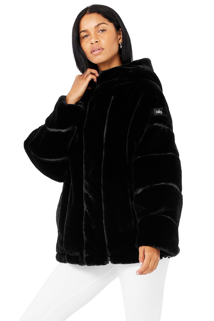 Alo Yoga Knock Out Faux Fur Jacka Dam Svarta | 8590342-ON