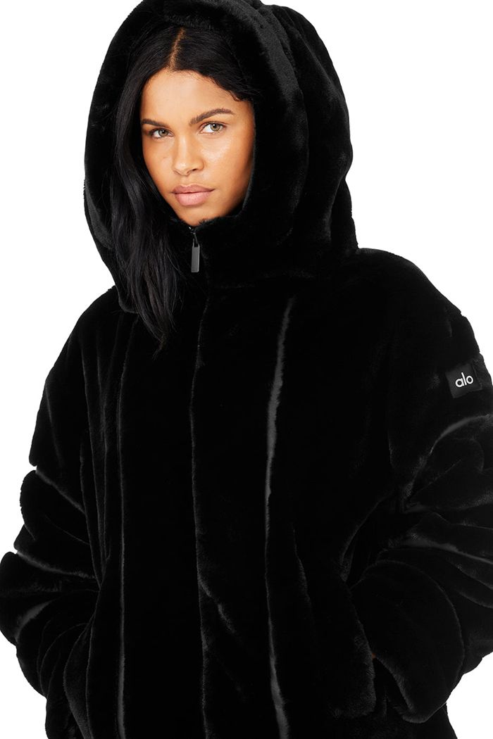 Alo Yoga Knock Out Faux Fur Jacka Dam Svarta | 8590342-ON